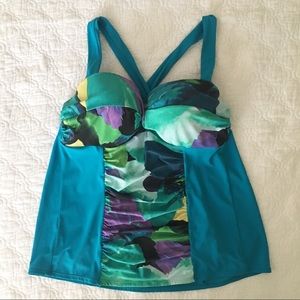 Lane Bryant Teal Watercolor Tankini Top 42DD